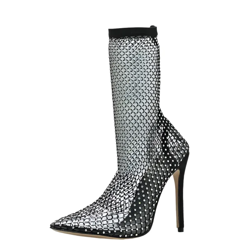 2025 Spring Crystal Mesh Pumps – Sexy High Heels, Pointed Toe Slip-On Party Shoes