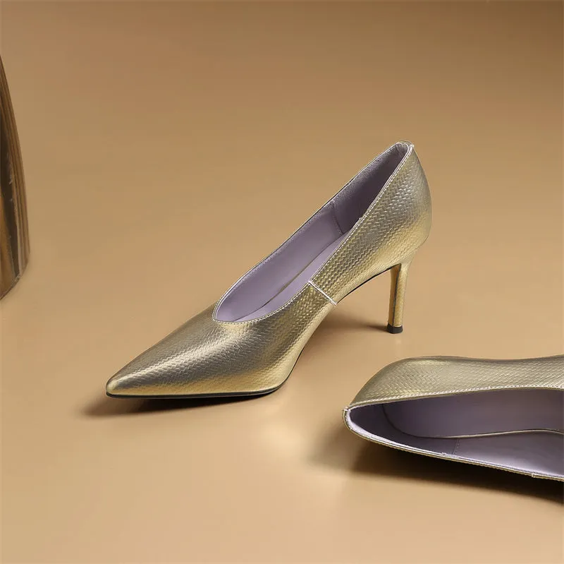 AlliChic Exotic Leather Pointed Toe High Heels