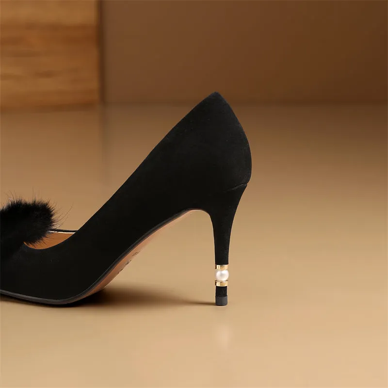 AlliChic Exotic Suede Pointed Toe High Heels