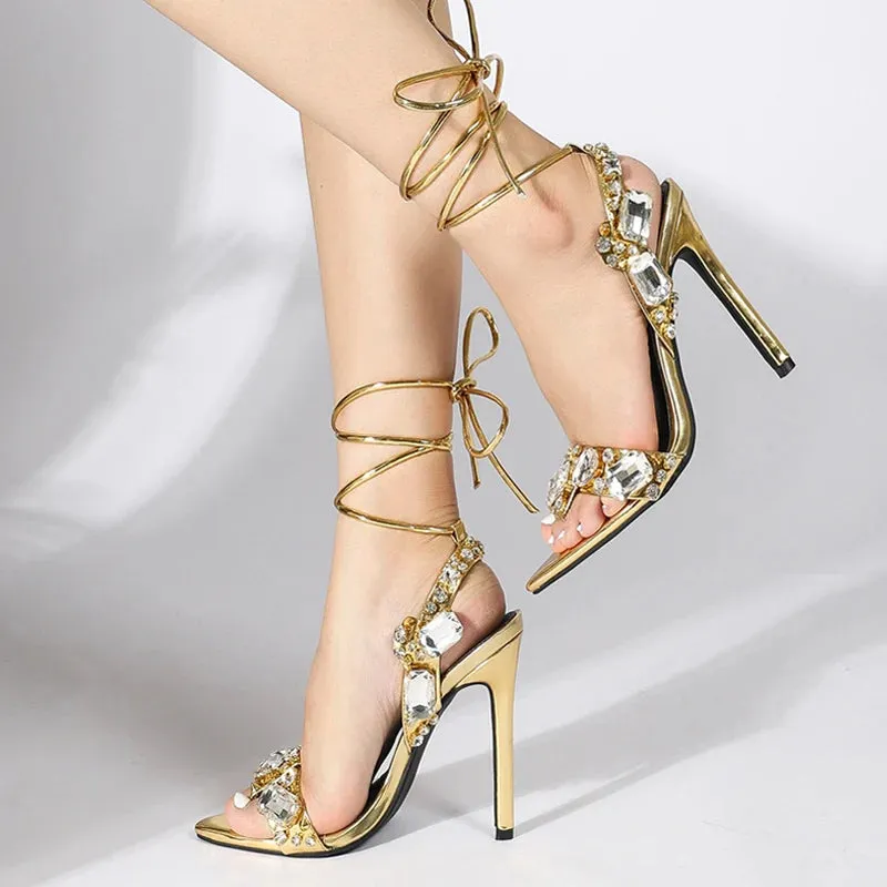 Ankle Strap Crystal Rhinestone High Heels