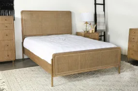 Arini Upholstered Queen Panel Bed Sand Wash and Natural Cane