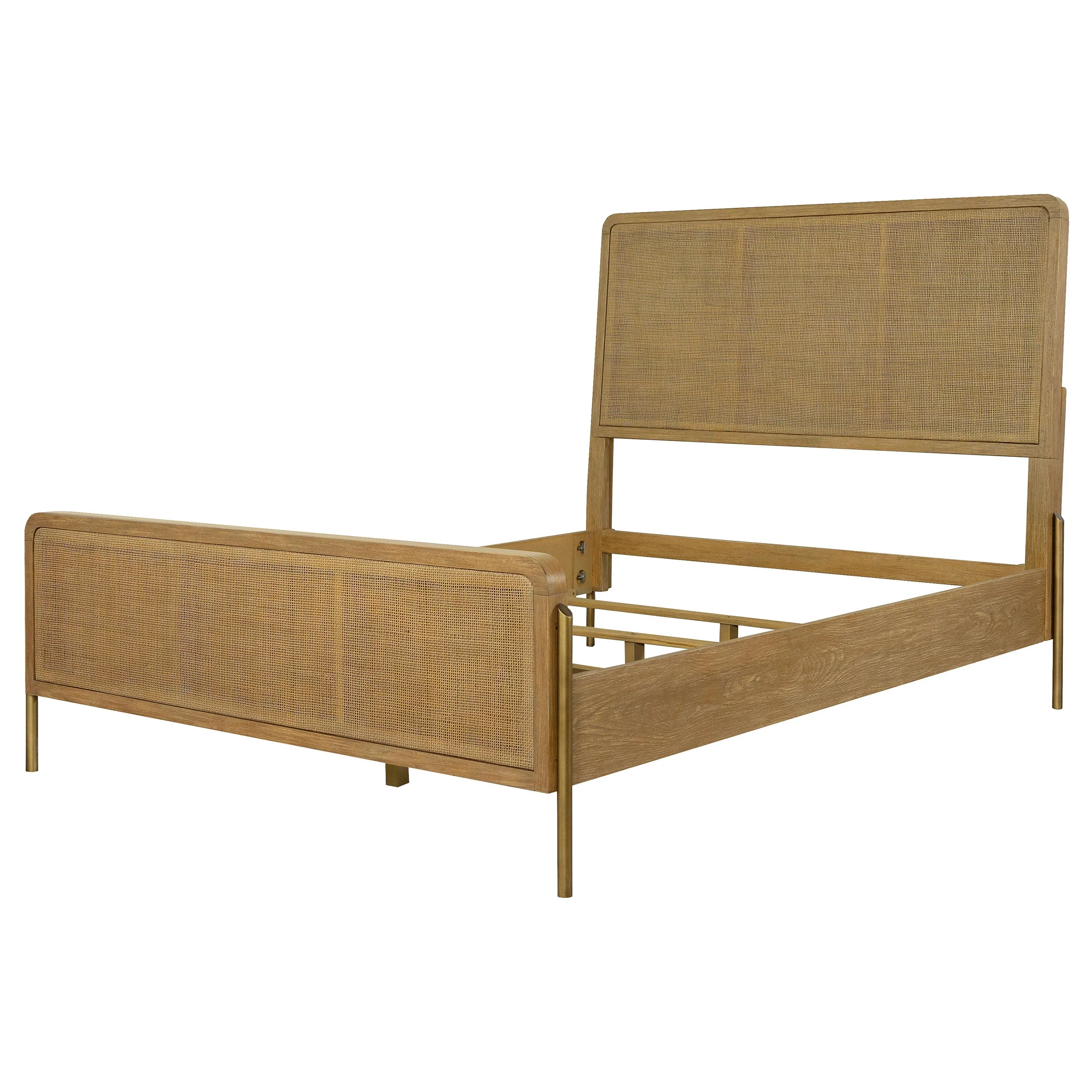 Arini Upholstered Queen Panel Bed Sand Wash and Natural Cane