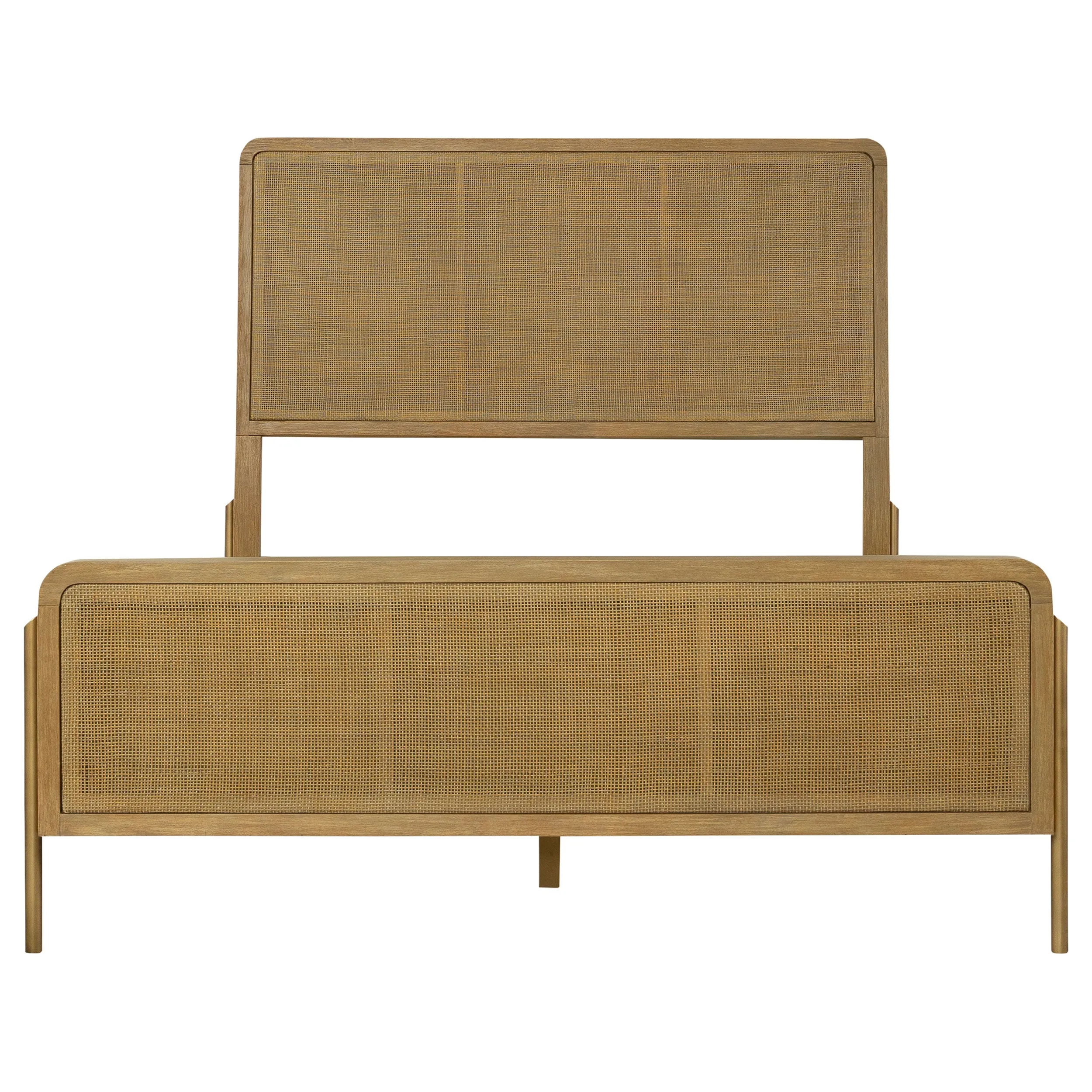 Arini Upholstered Queen Panel Bed Sand Wash and Natural Cane