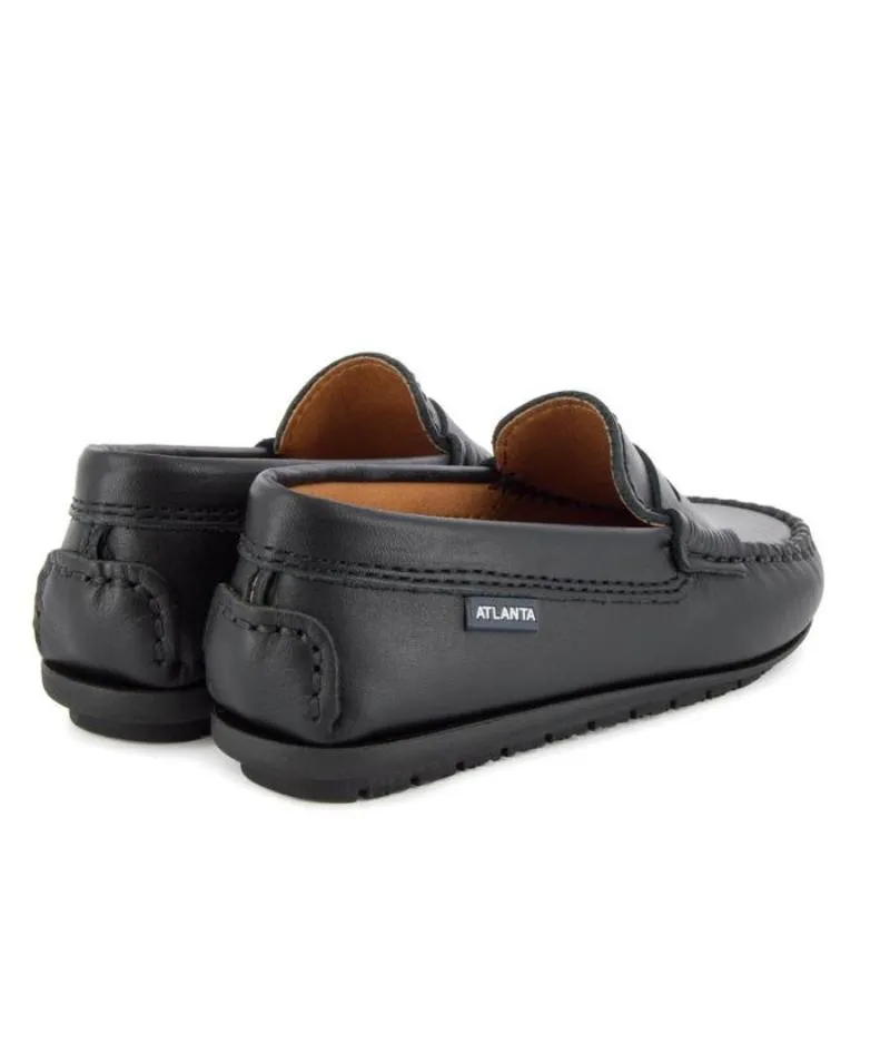 Atlanta Mocassin Black Leather Unisex Penny Loafer 032