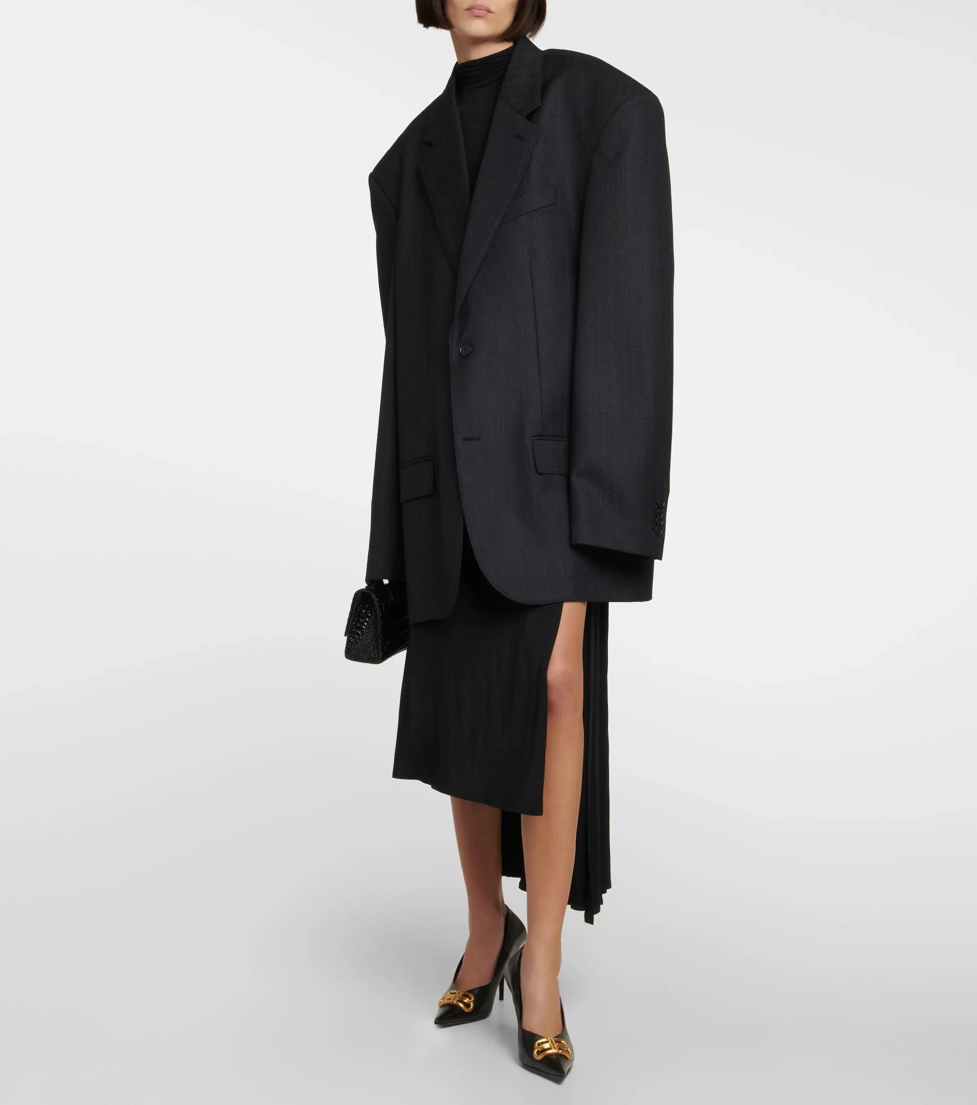 BALENCIAGA  Black Leather Double B Heels