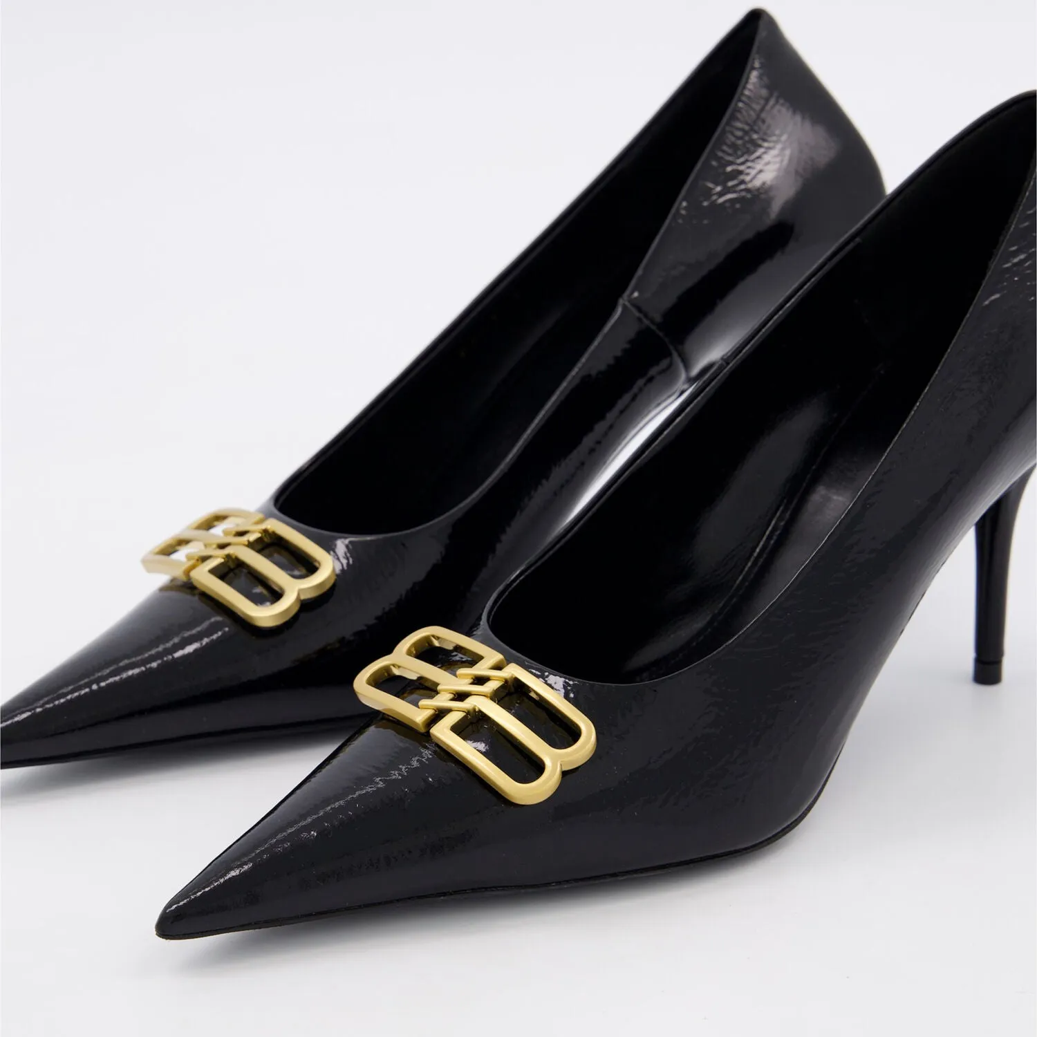 BALENCIAGA  Black Leather Double B Heels