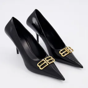 BALENCIAGA  Black Leather Double B Heels