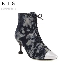 Bigsizeheels Pointed horseshoe lace-up ankle boots - Dark blue
