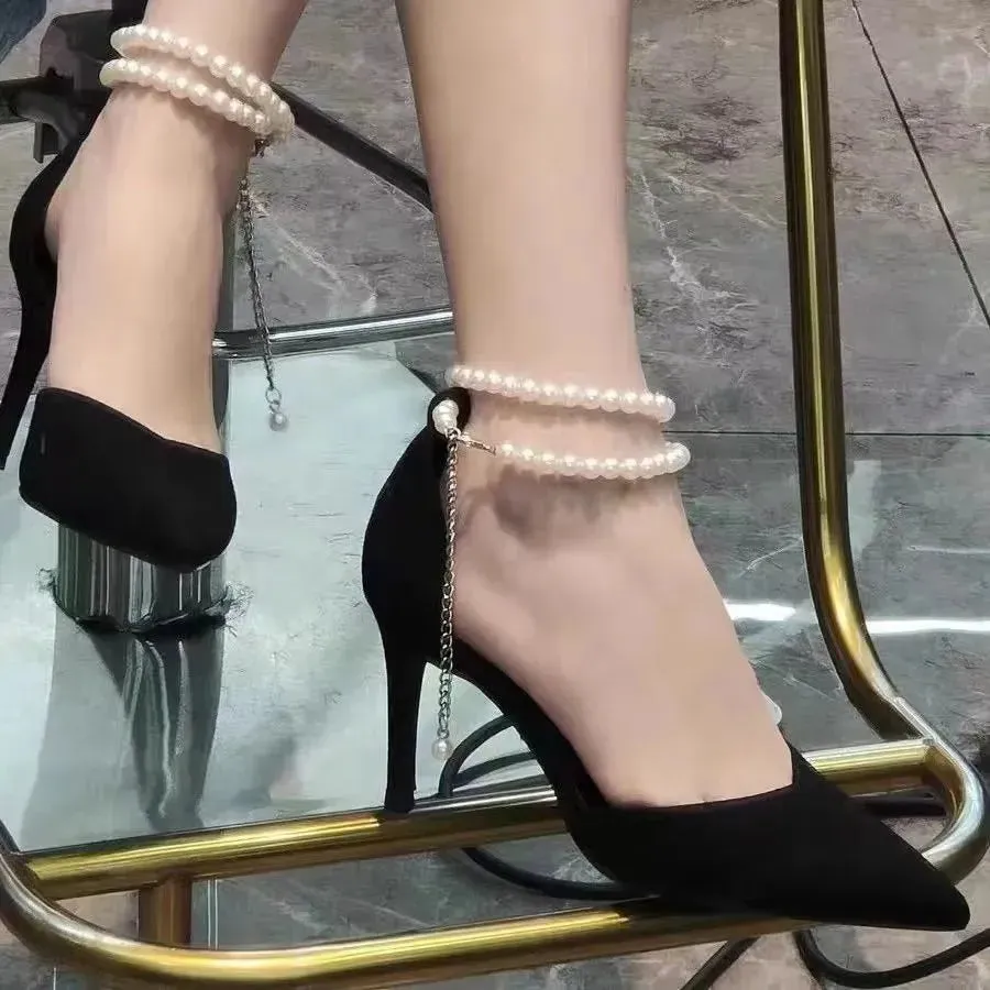 binfenxie Fashion Vintage Black Pointed Toe Heels Office Lady Slim French Elegant Party Shoes Woman High Heel Pumps Comfort Dress Shoes