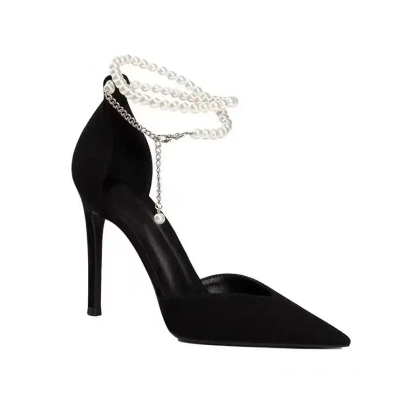 binfenxie Fashion Vintage Black Pointed Toe Heels Office Lady Slim French Elegant Party Shoes Woman High Heel Pumps Comfort Dress Shoes