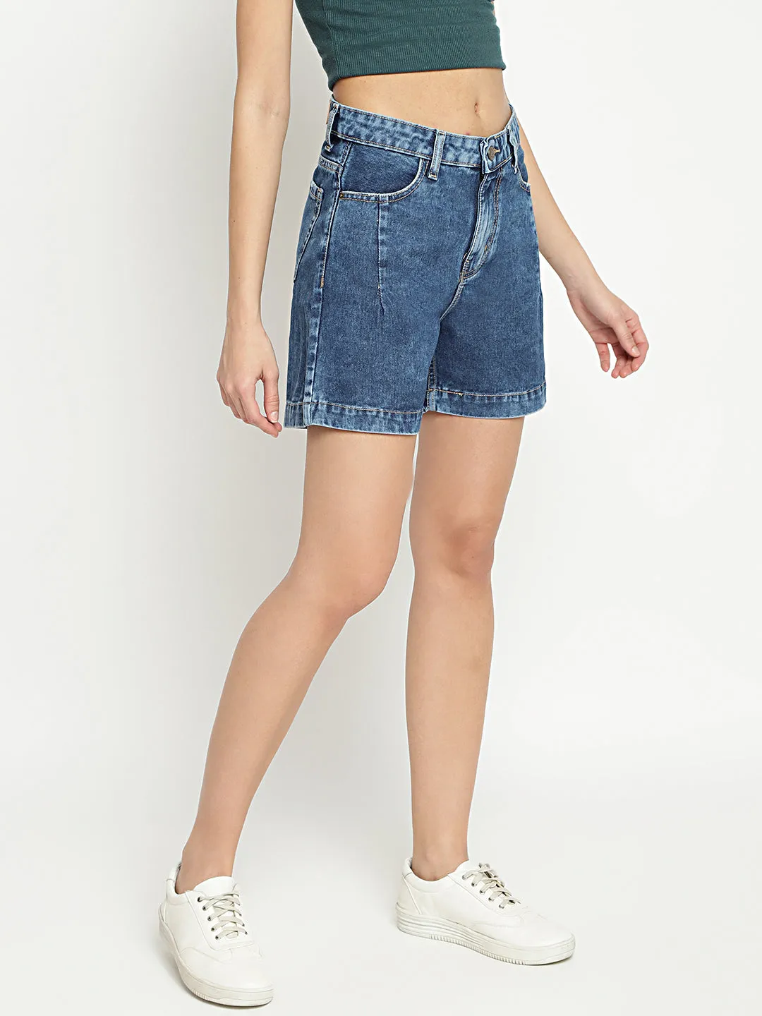 Blue High Mom Fit Shorts