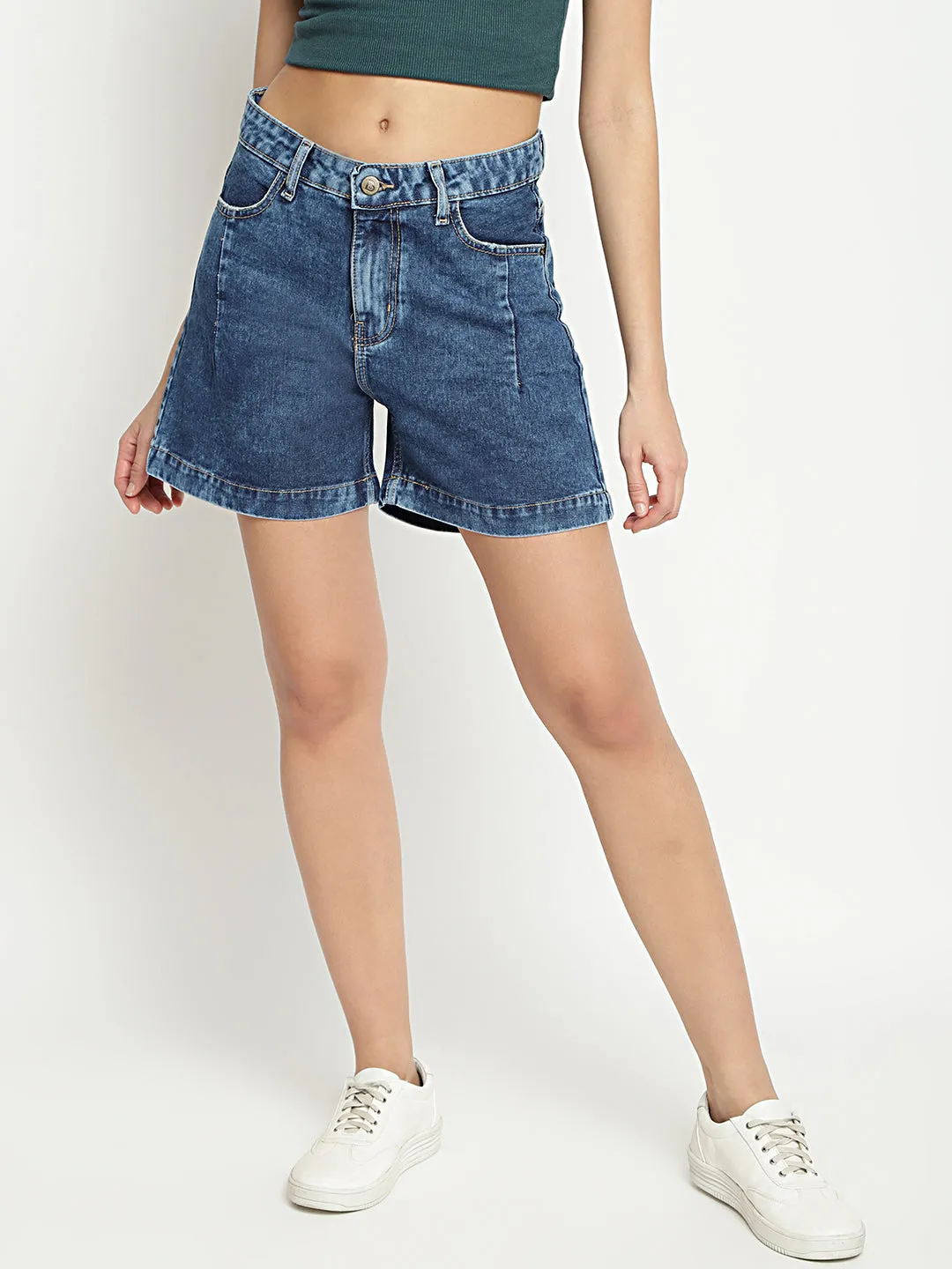 Blue High Mom Fit Shorts