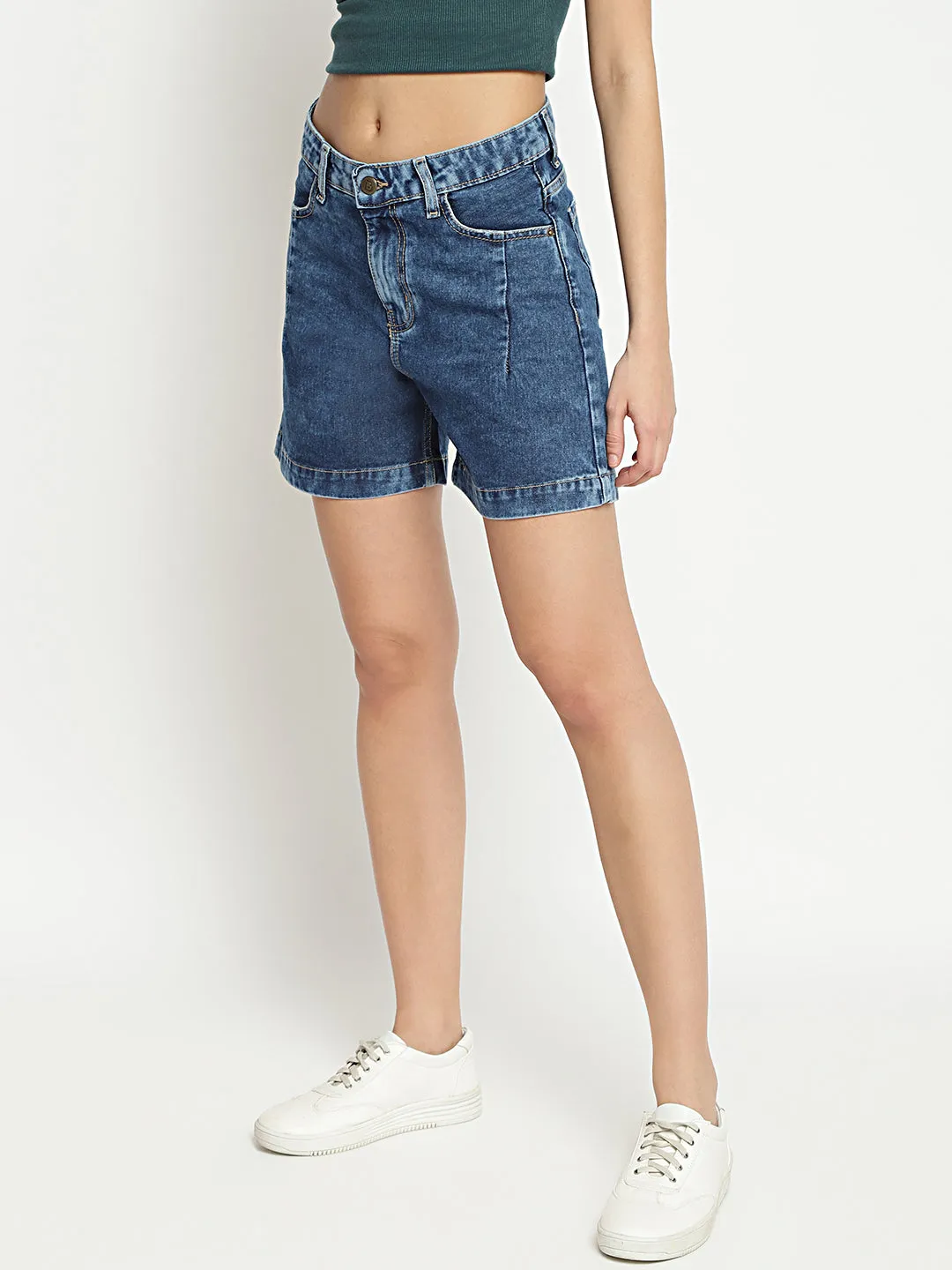 Blue High Mom Fit Shorts