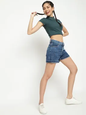 Blue High Mom Fit Shorts