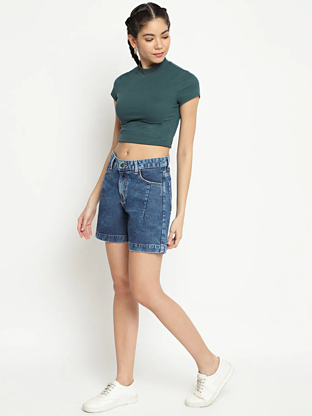Blue High Mom Fit Shorts