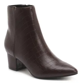 Brown Sleek Block Heel Ankle Boots
