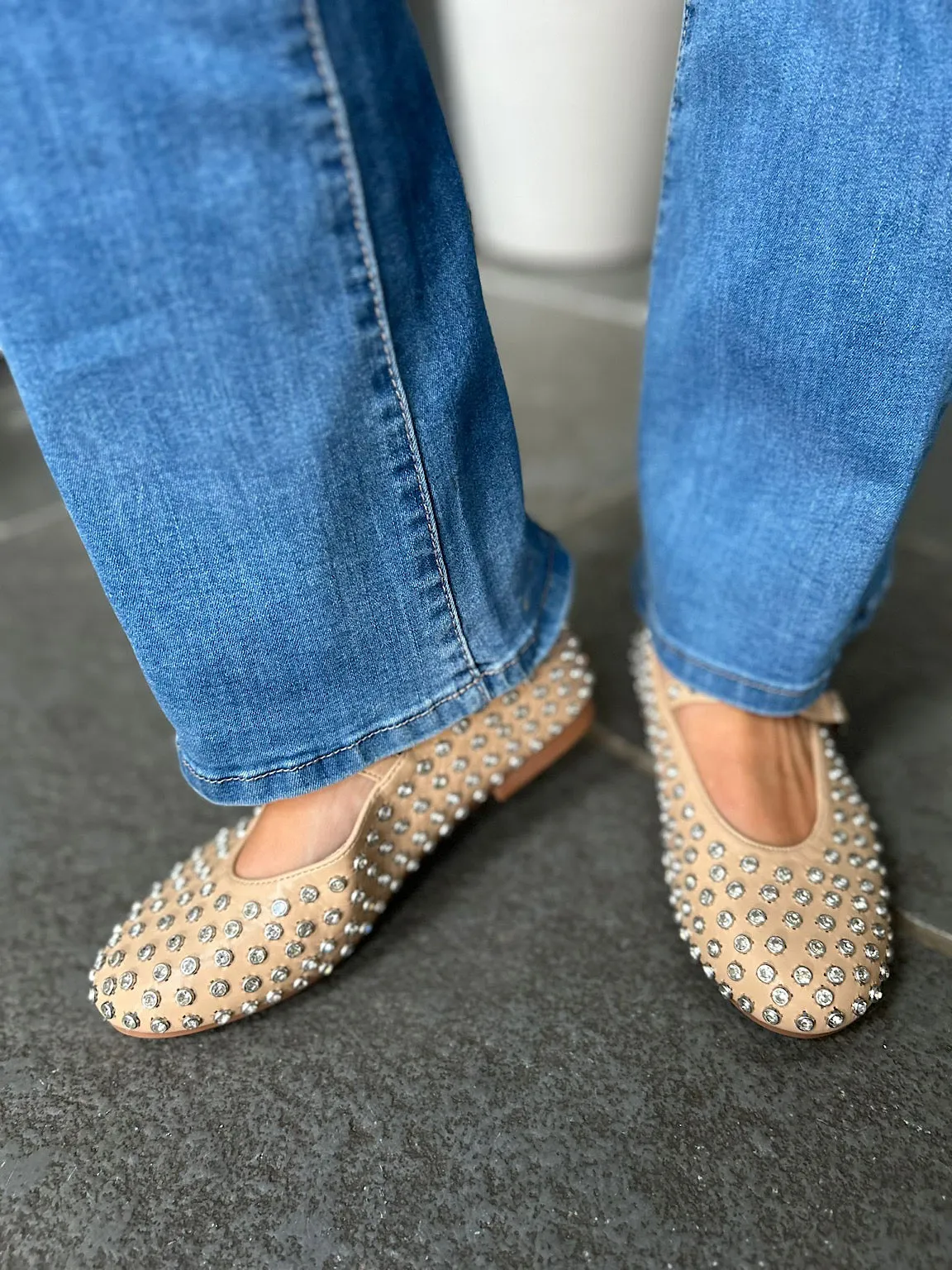 Camel Embellished Buckle Fasten Ballet Pump