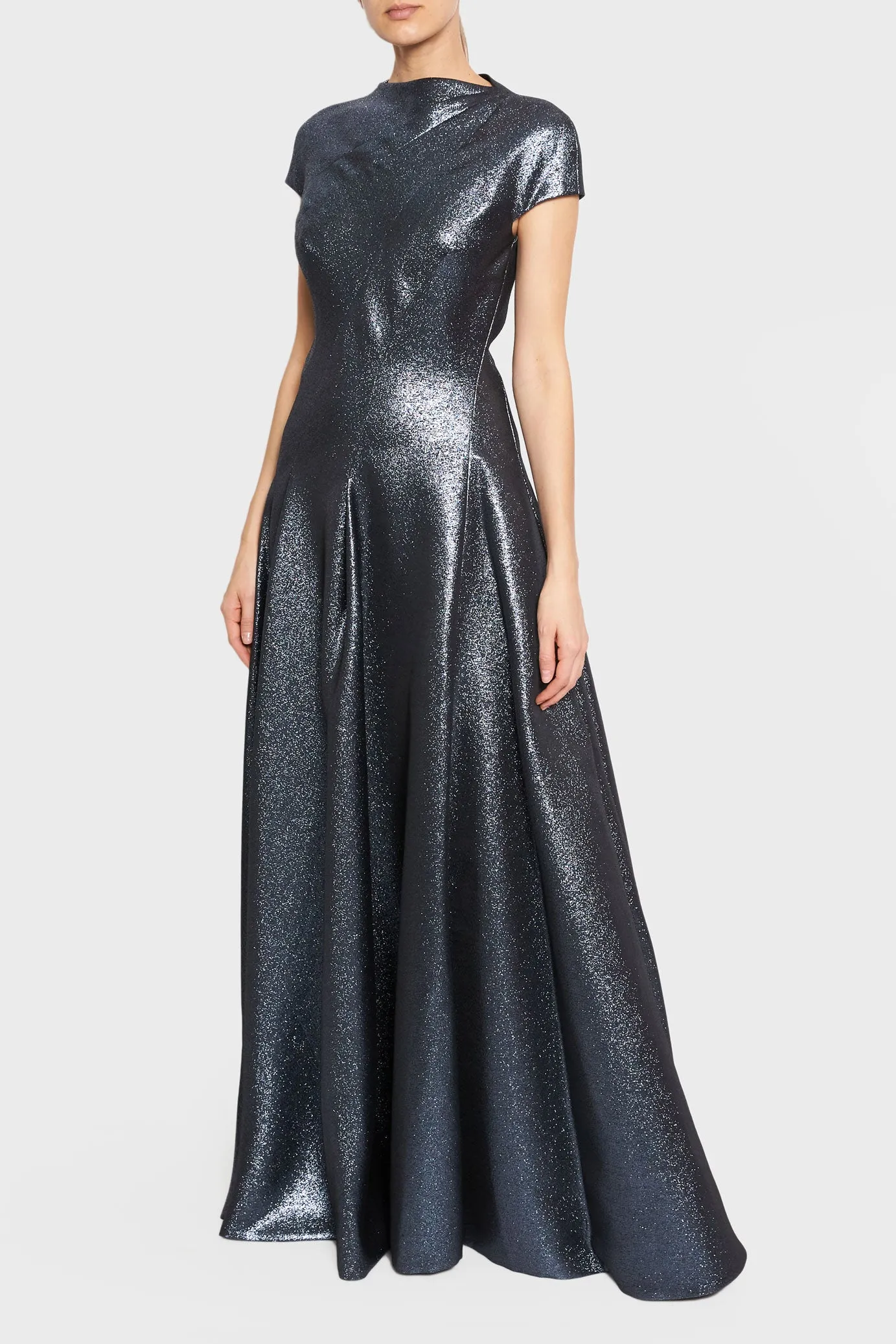 Cap Sleeve Lame Gown with Circle Skirt