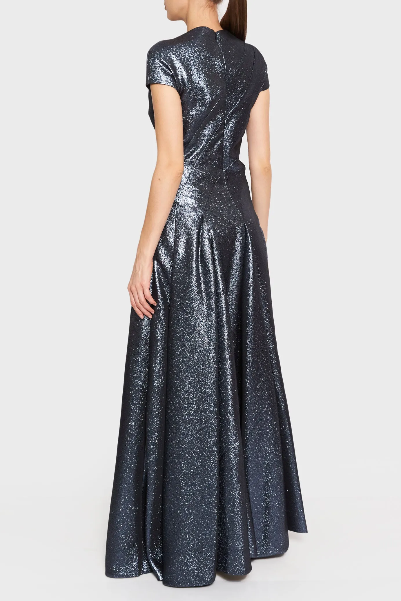 Cap Sleeve Lame Gown with Circle Skirt