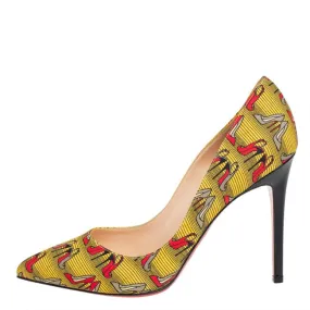 CHRISTIAN LOUBOUTIN YELLOW CANVAS PIGALLE PUMPS