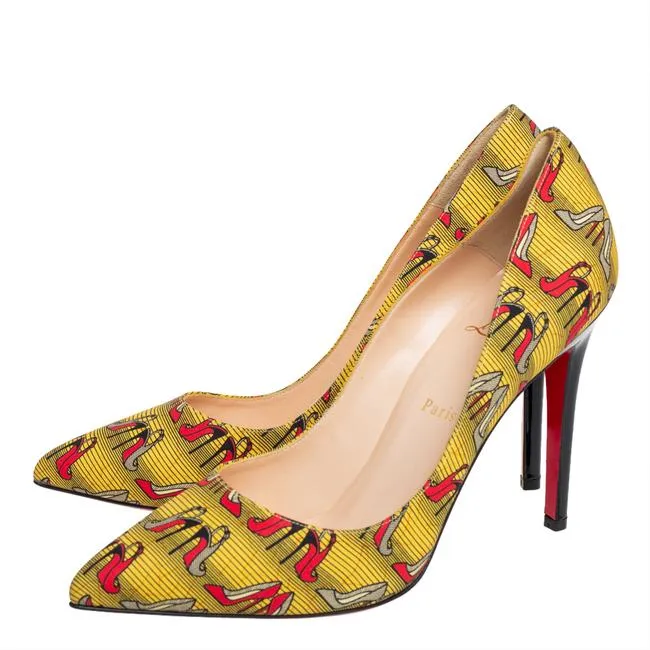 CHRISTIAN LOUBOUTIN YELLOW CANVAS PIGALLE PUMPS