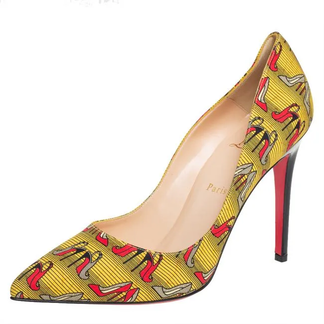CHRISTIAN LOUBOUTIN YELLOW CANVAS PIGALLE PUMPS