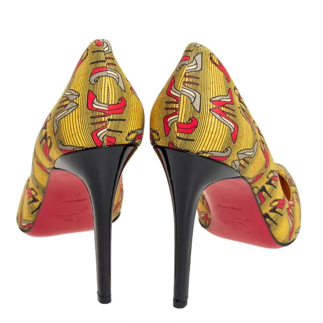 CHRISTIAN LOUBOUTIN YELLOW CANVAS PIGALLE PUMPS