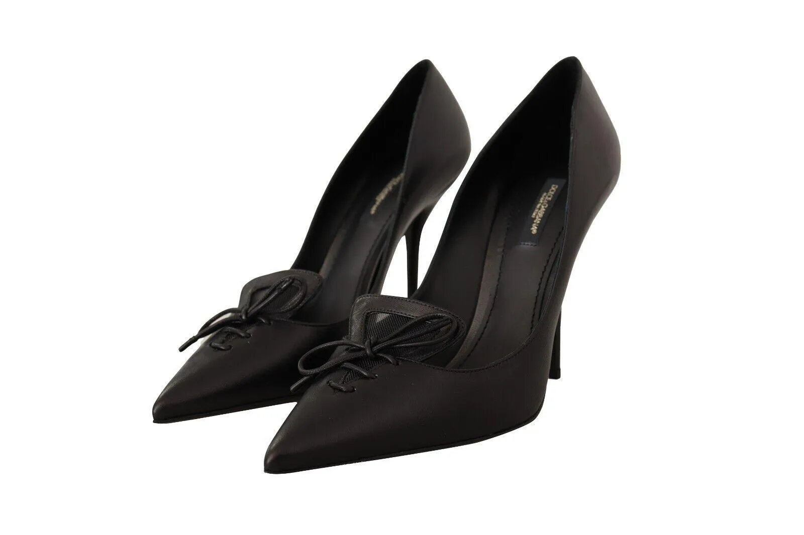 Dolce & Gabbana Black Leather Pointed Stiletto Heels Pumps Shoes