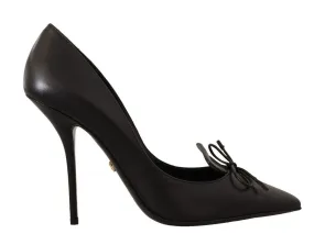 Dolce & Gabbana Black Leather Pointed Stiletto Heels Pumps Shoes