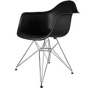 Eiffel Chrome Wire Dowell Legs Dining Arm Chair Black DAR Set of 2