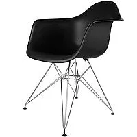 Eiffel Chrome Wire Dowell Legs Dining Arm Chair Black DAR Set of 2