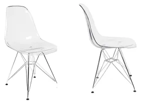 Eiffel Clear Transparent Acrylic  Lounge Side Chair Metal Leg Set of 2