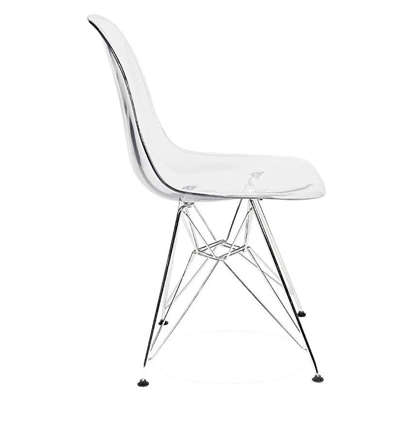 Eiffel Clear Transparent Acrylic  Lounge Side Chair Metal Leg Set of 2
