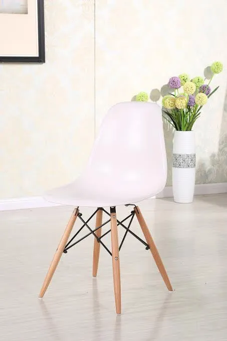 Eiffel Natural Wood Dowell Legs Dining Side Chair White DSW Set of 4