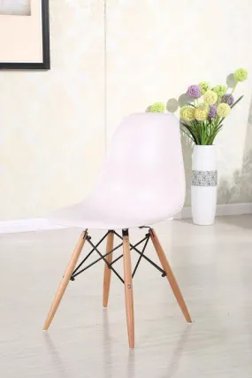 Eiffel Natural Wood Dowell Legs Dining Side Chair White DSW Set of 4