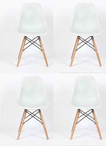 Eiffel Natural Wood Dowell Legs Dining Side Chair White DSW Set of 4
