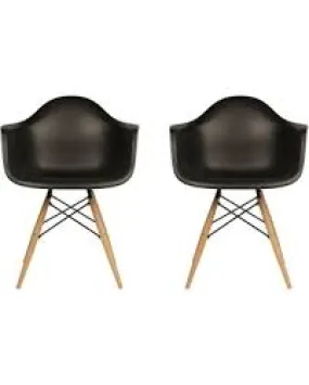 Eiffel Natural Wood Legs Dining Lounge Arm Chair Black DAW Set of 2