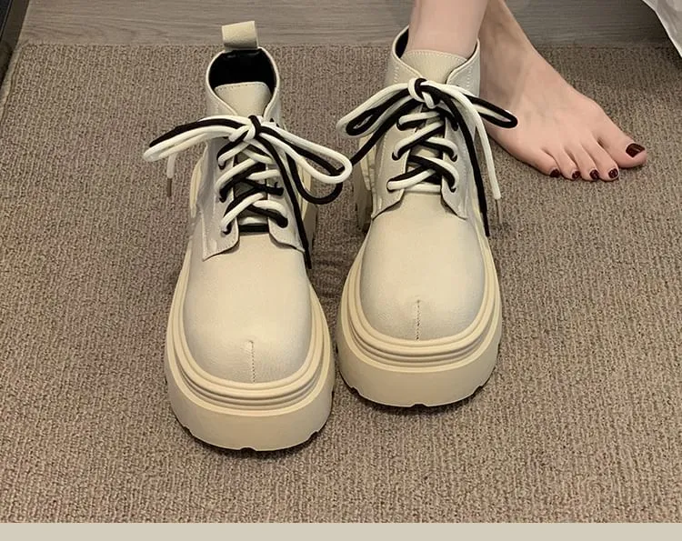 Faux Leather Lace-Up Short Boots