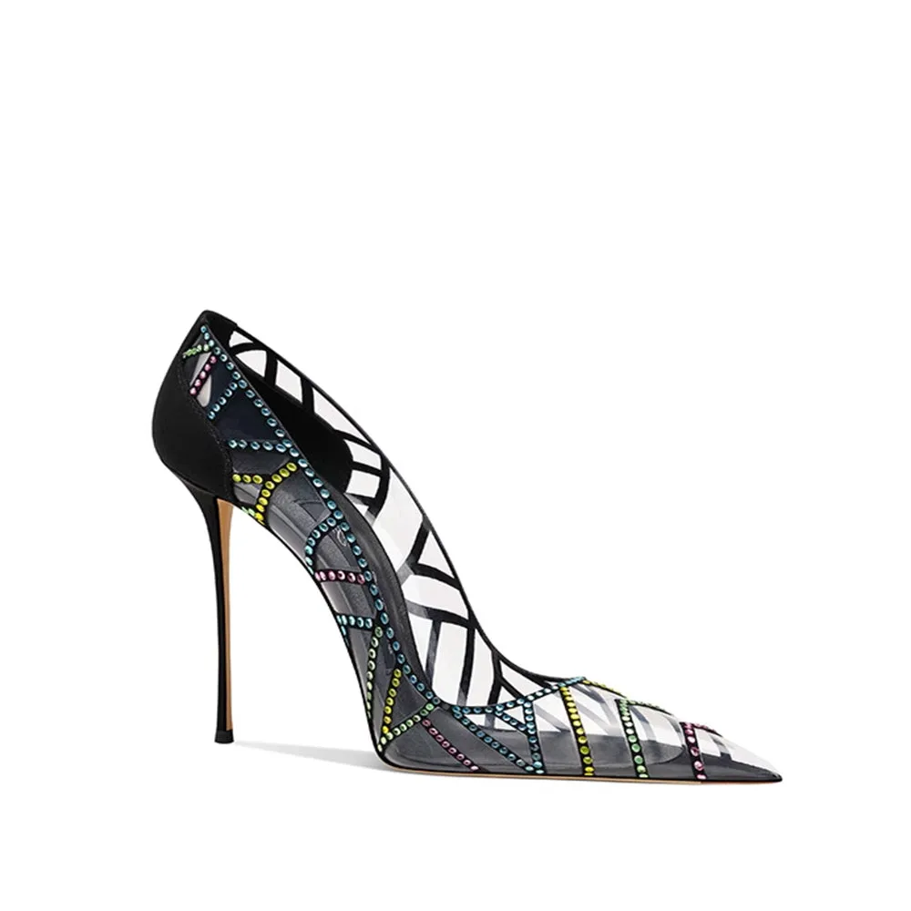 HOICA Diamante PVC Mid Heel Pumps - 8cm