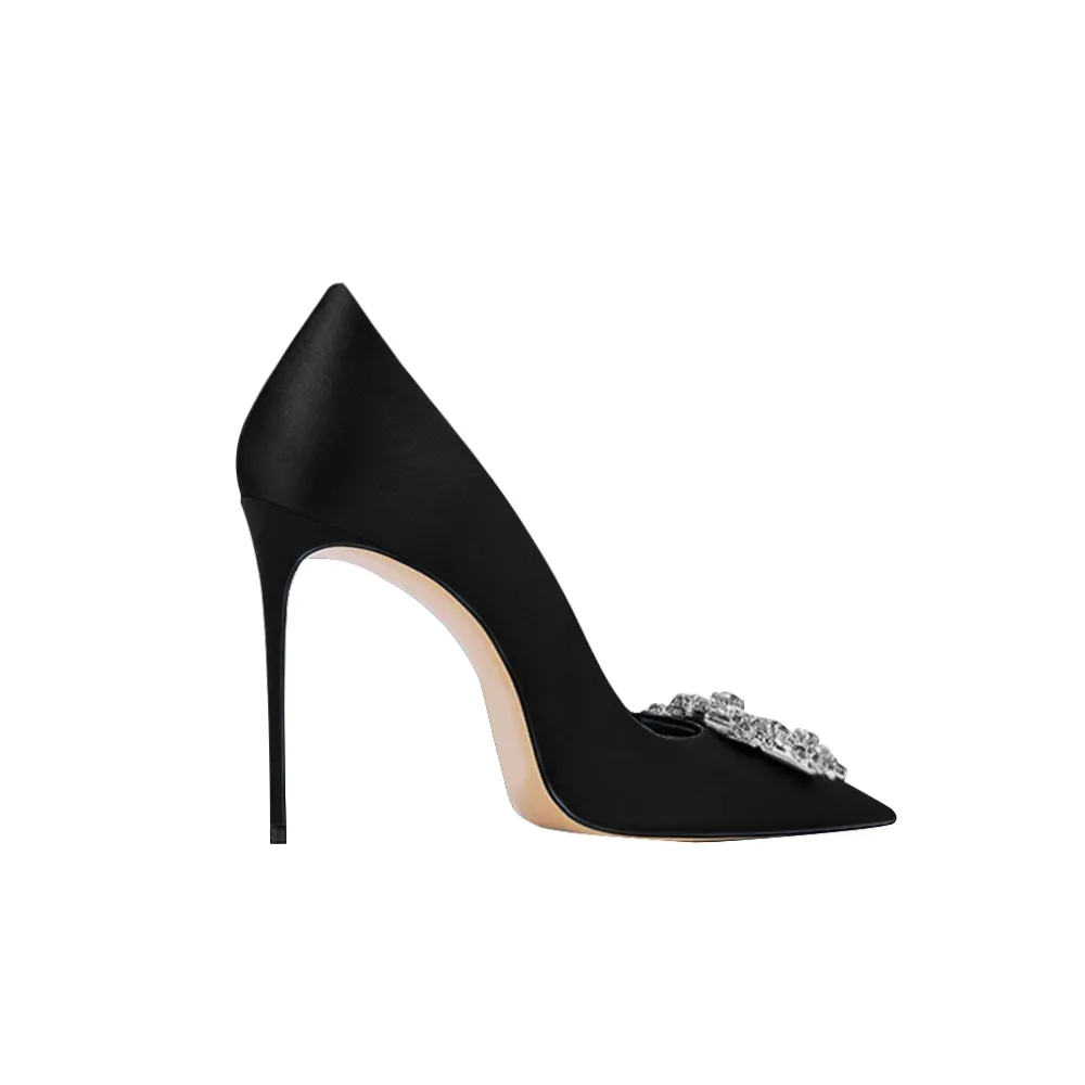 HOIME Diamante Bucked Mid Heel Pumps - 6cm