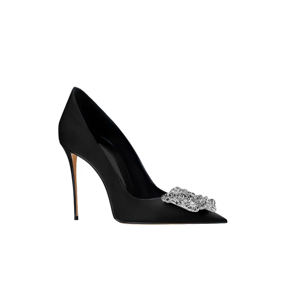 HOIME Diamante Bucked Mid Heel Pumps - 6cm