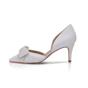Ivory Satin Wedding Shoe with Pointed Toe & Bow By Perfect Bridal, Adele