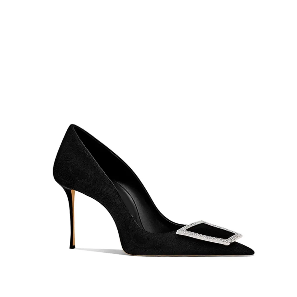 JANUH Diamante Buckled Mid Heel Pumps - 6cm