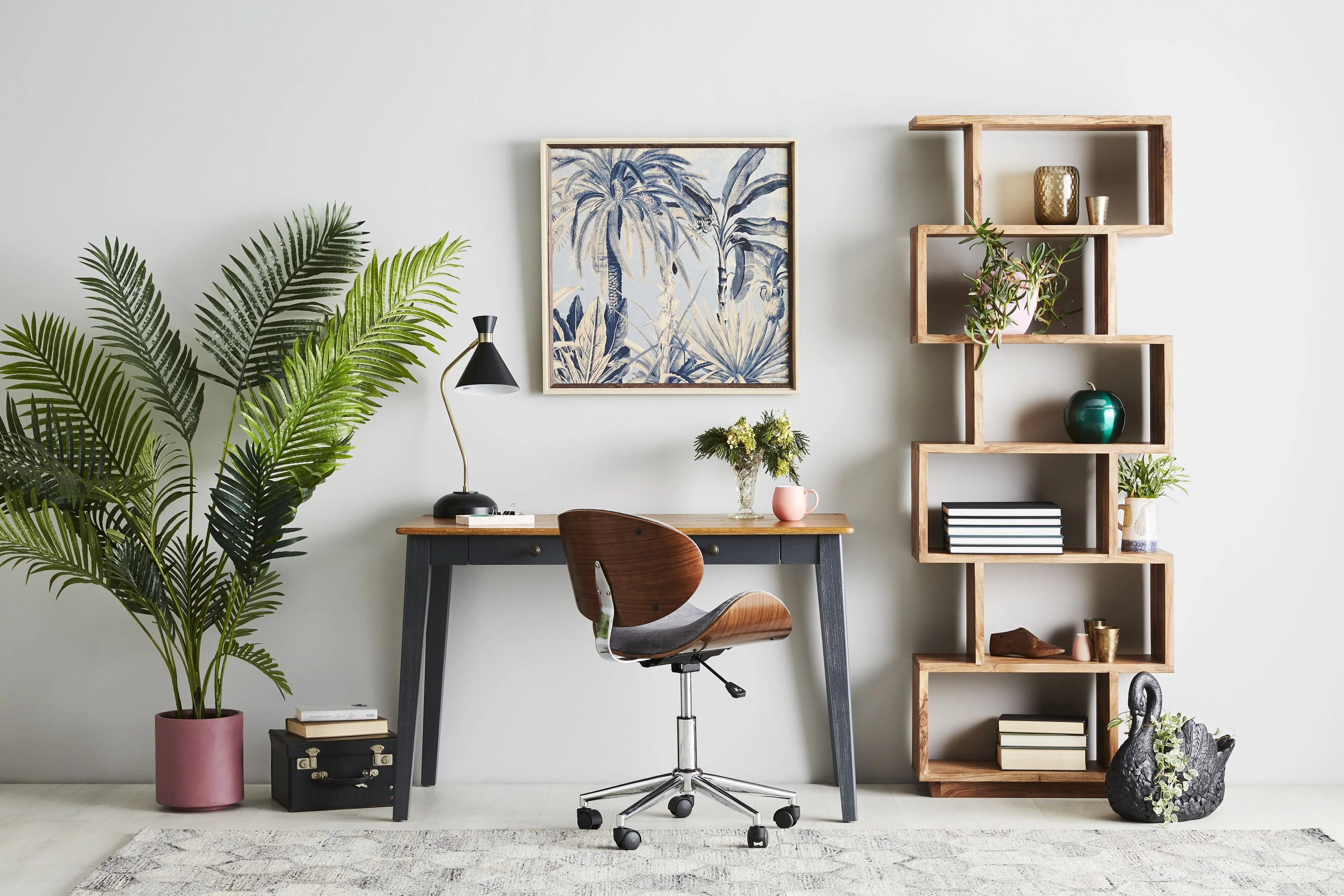 Jetson Desk Chair Timber Veneer Back Brushed Blue
