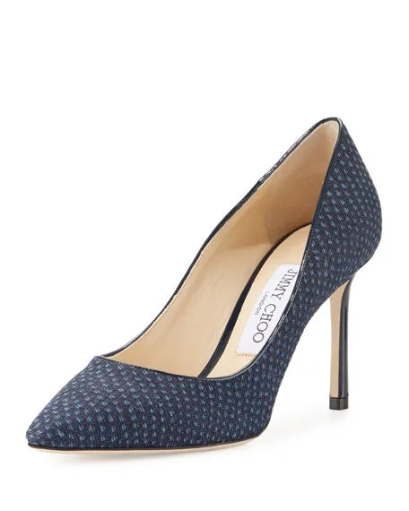 JIMMY CHOO ROMY PRINTED DENIM PUMPS