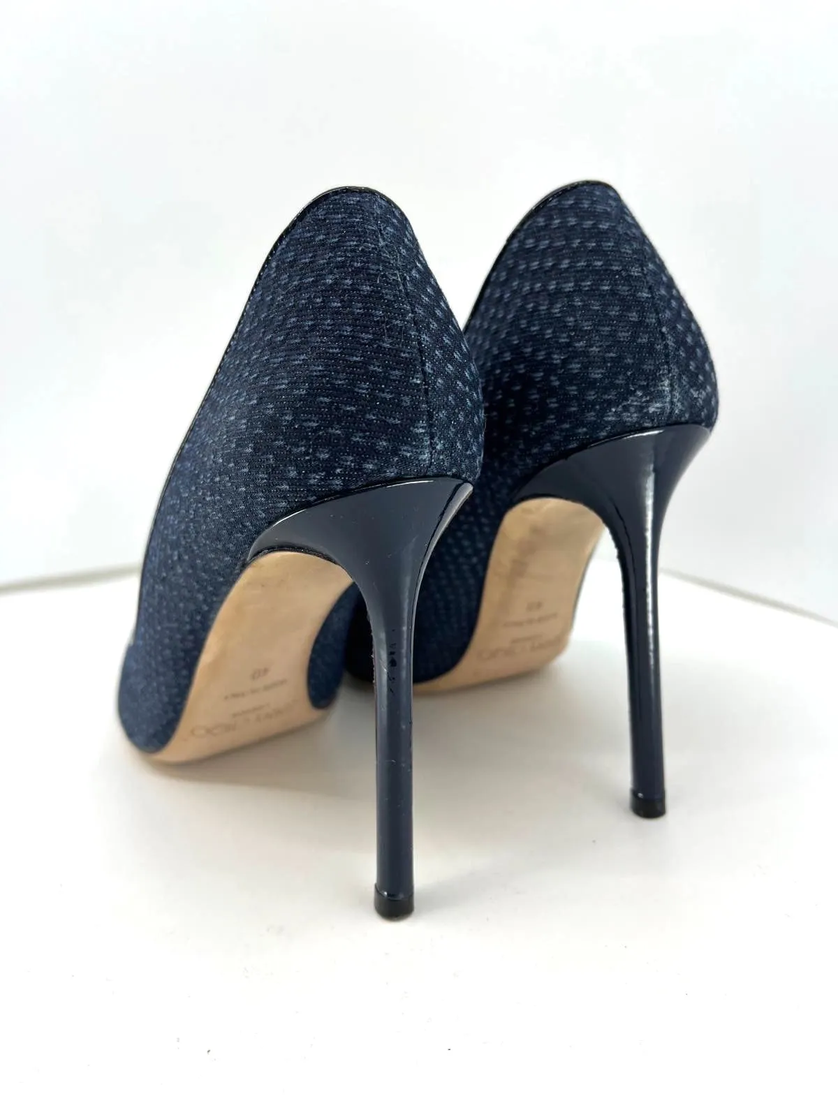 JIMMY CHOO ROMY PRINTED DENIM PUMPS