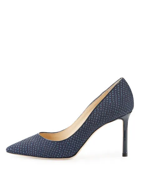 JIMMY CHOO ROMY PRINTED DENIM PUMPS
