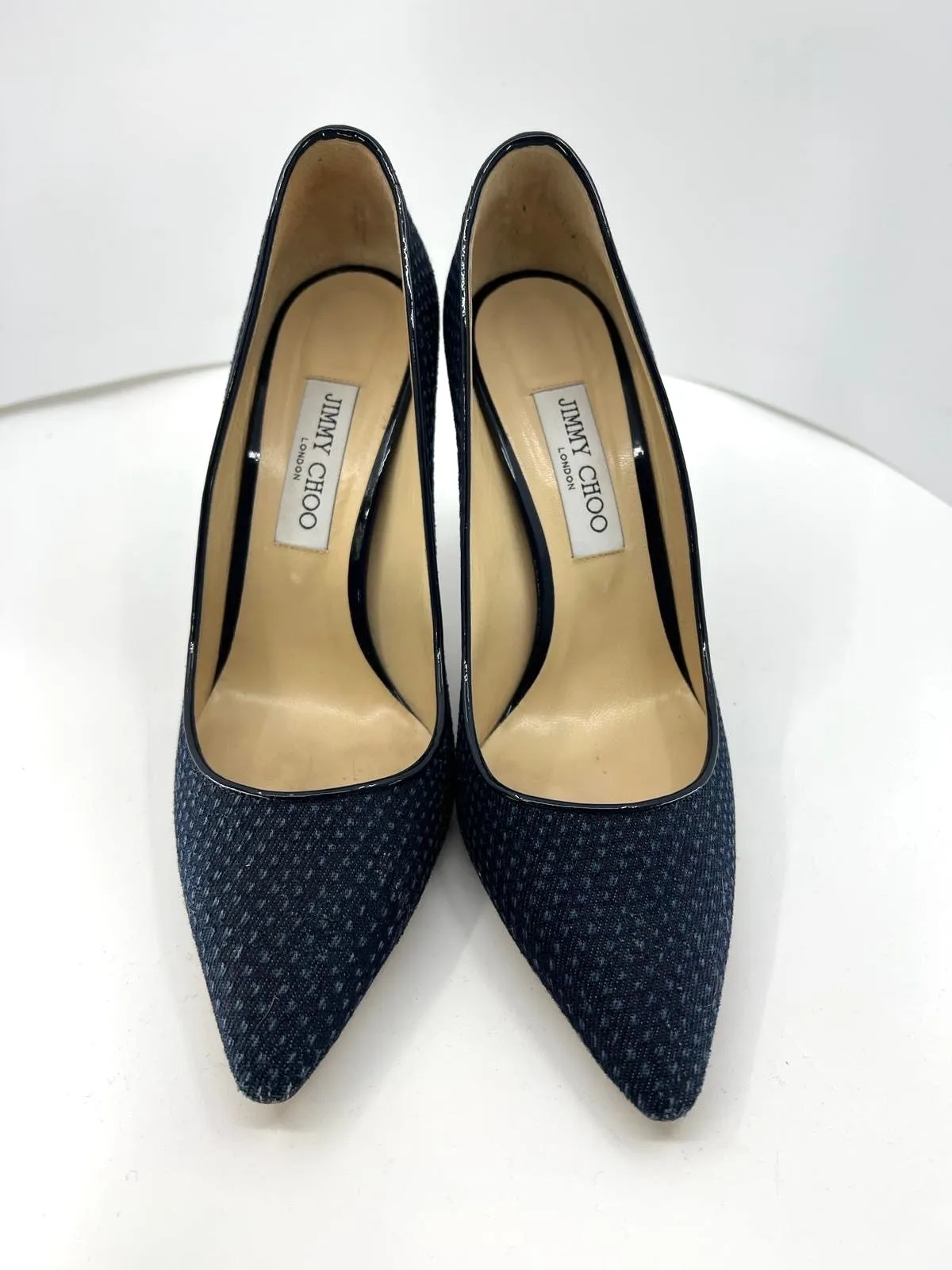 JIMMY CHOO ROMY PRINTED DENIM PUMPS