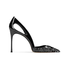 KEMJA Sequinned Cut Out Mid Heel Pumps - 8cm