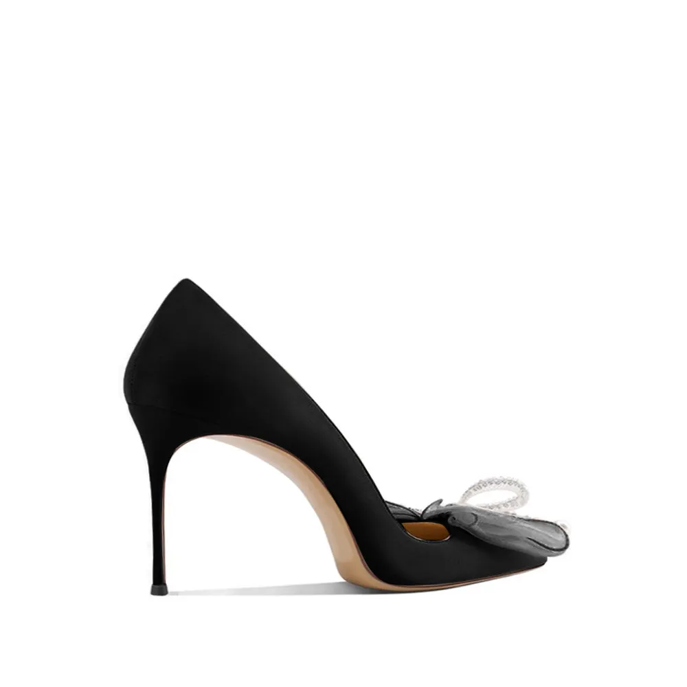 LENOB Diamante Bow Mid Heel Pumps - 6cm